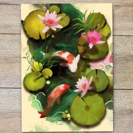 Fresque Japon - Carpes Koi