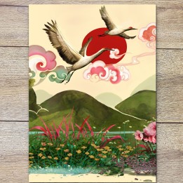 Fresque Japon - Grues