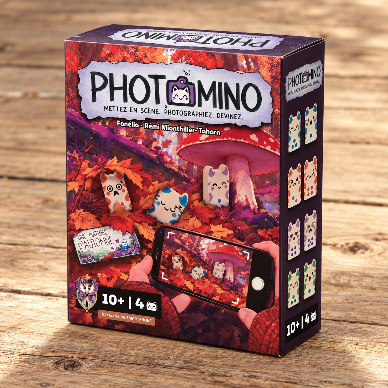 Photomino — rendu 3D sur fond bois
